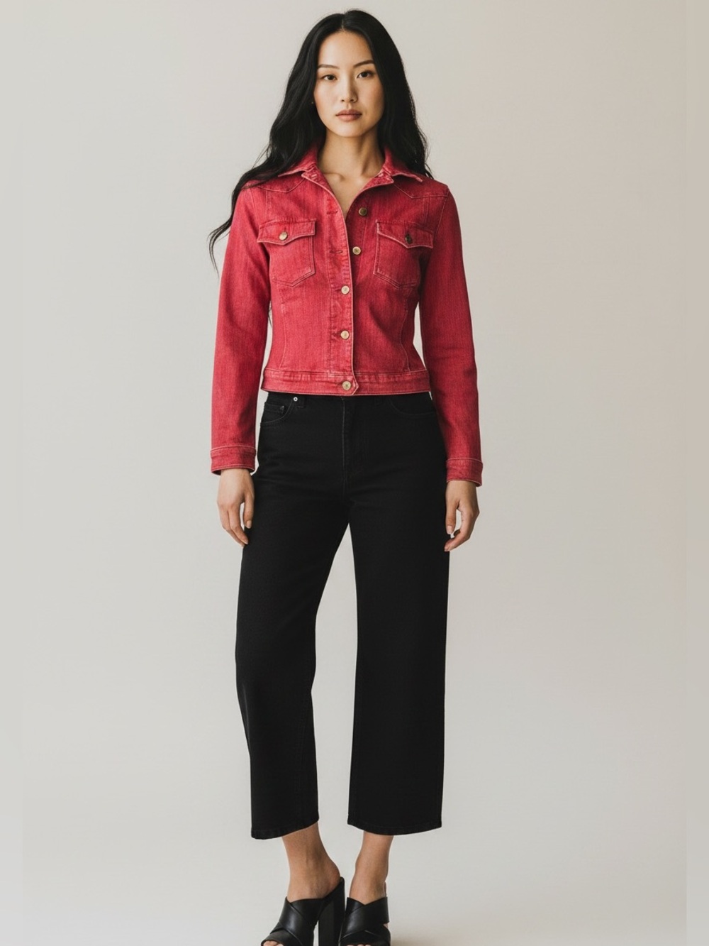 Frame Denim Red Cropped stretch Jean Jacket | S